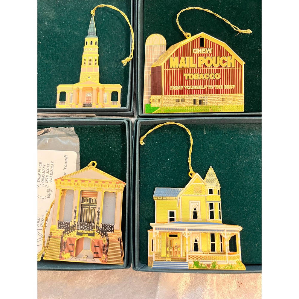 Sheila's Historical Ornaments Set of 4 Victoria Mail Pouch Barn City Mkt Church